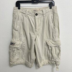 American Eagle Cargo Shorts Mens 30 Ivory Extreme‎ Flex Longer Length Distressed